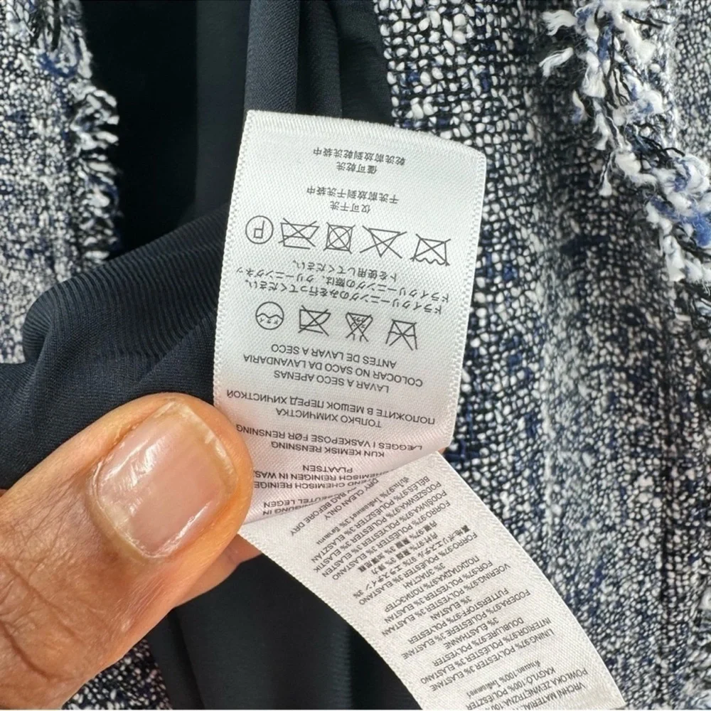MICHAEL KORS Open-Front Frayed Trim Tweed Jacket grey size 12P suit separate
